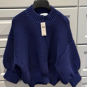 Anthropologie Blue Callahan Chunky Knit Balloon Sleeve Sweater size small